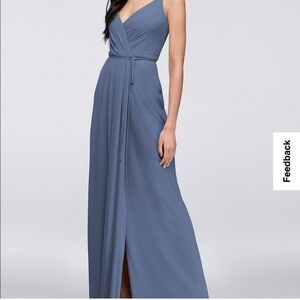 Steel Blue David’s Bridal Georgette Bridesmaid Wrap Dress